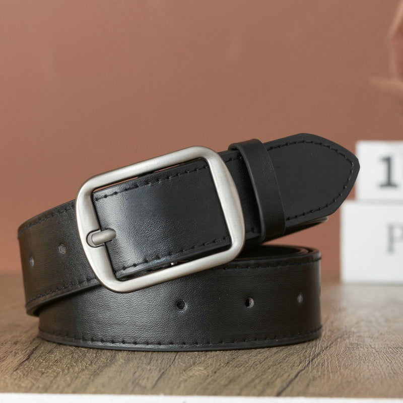 Stitched Leather-Look Belt – Men – Black · Tonal Stitching – buckle
