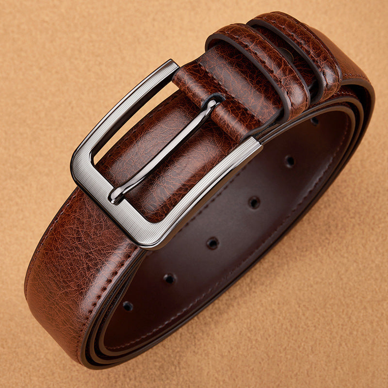 Grained Leather-Look Dress Belt – Men – Brown – buckle