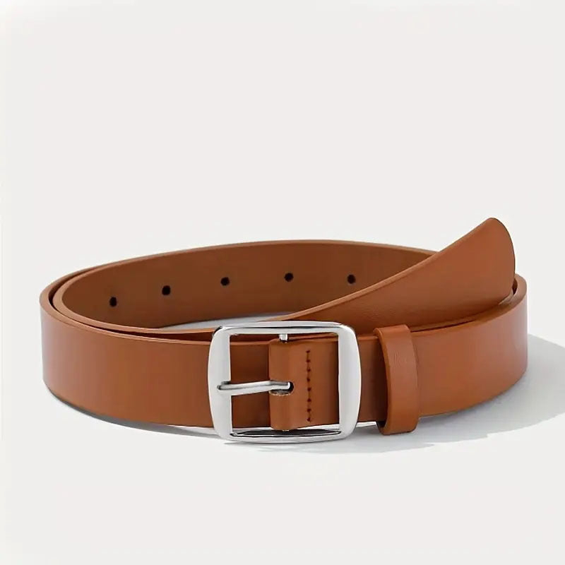 Leather-Look Pin Buckle Belt – Men – Tan · Silver Buckle – front