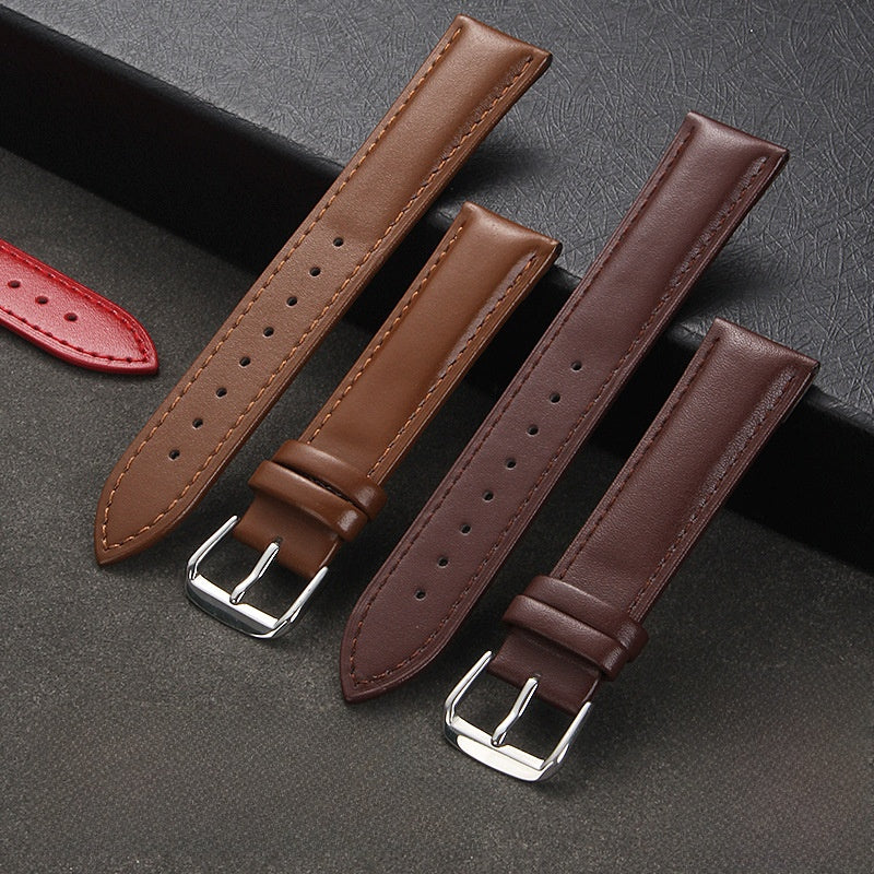 Leather Watch Strap, Pin Buckle, 18–22 mm – Men – Chocolate – two shades of brown