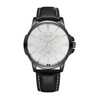 Minimalist Dress Watch, Leather Strap – Men – Black · White Dial · Black Strap – front
