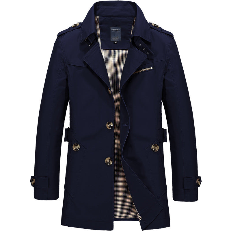 95% Cotton Mid-Length Jacket – Men – Navy – front