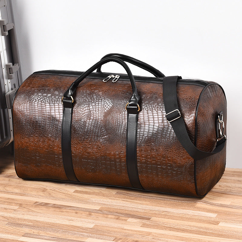 Croc-Embossed Leather-Look Holdall – Men – Chocolate – lifestyle