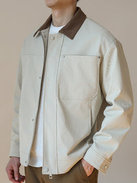 Chore Jacket with Contrast Collar – Men – Stone – worn
