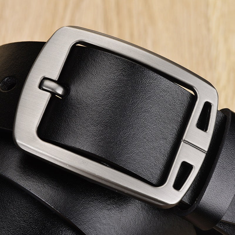 Wide Leather Belt, Brushed Buckle – Men – Black · Brushed Buckle – buckle