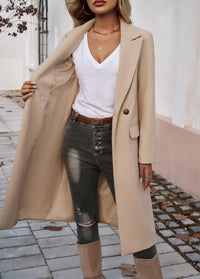 100% Polyester Long Notch-Lapel Coat – Women – Beige – open, lining