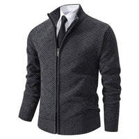 Fleece-Lined Basket-Weave Zip Cardigan – Men – Charcoal – front