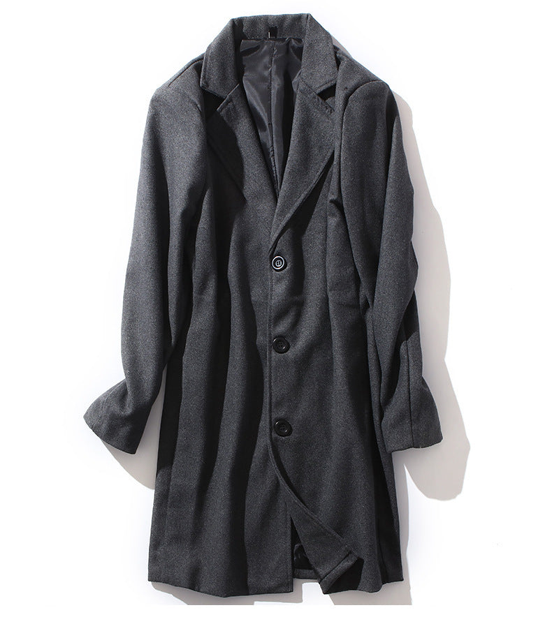 Single-Breasted Mid-Length Coat, Wool-Look – Men – Charcoal – flat
