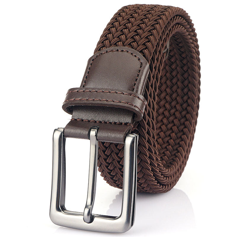 Braided Stretch Belt, Pin Buckle – Men – Brown – front