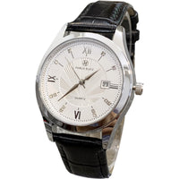 Roman Numeral Quartz Watch, Mesh or Leather – Men – Silver · White Dial · Black Leather – front