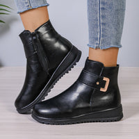 Fleece-Lined Faux-Leather Ankle Boots – Women – Black – pair