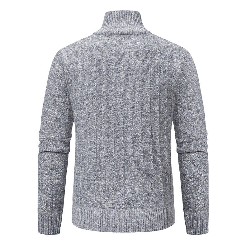 Marled Cable Knit Quarter-Zip Sweater – Men – Grey – back