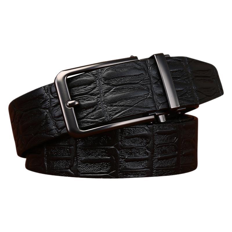 Croc-Embossed Leather Belt, Pin Buckle – Men – Black – studio