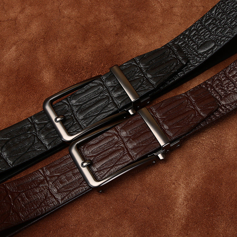 Croc-Embossed Leather Belt, Pin Buckle – Men – Brown – both colours