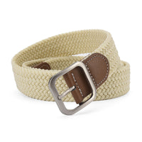 Woven Stretch Belt with Leather-Look Tab – Men – Cream · Brown Tab – front