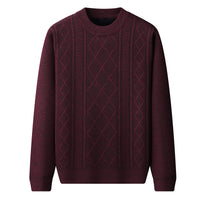 Fleece-Lined Chenille Cable Knit Crew Neck – Men – Burgundy – front