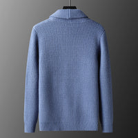 Waffle-Knit Shawl Collar Cardigan – Men – Light Blue – back