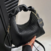 Pleated Faux-Leather Shoulder Bag – Women – Black – in hand