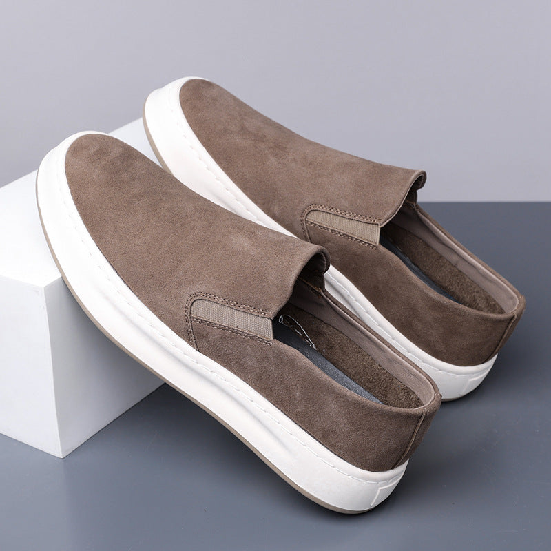 Suede-Look Slip-On Shoes, Cup Sole – Men – Stone – pair