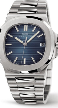 Steel Integrated-Bracelet Watch, Sapphire Glass – Men – Steel · Blue Dial – front, close