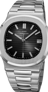 Steel Integrated-Bracelet Watch, Sapphire Glass – Men – Steel · Black Dial – front, close
