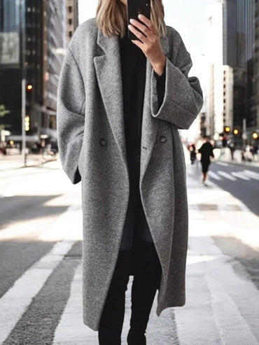 30–35% Alpaca Wool Oversized Long Coat – Women – Grey – worn