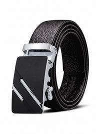 Automatic Plate Buckle Belt, Leather-Look – Men – Black Plate · Silver Bars – front