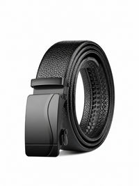 Automatic Plate Buckle Belt, Leather-Look – Men – Black Curved Plate – front