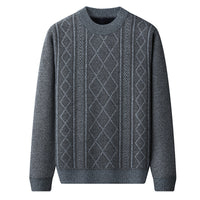 Fleece-Lined Chenille Cable Knit Crew Neck – Men – Charcoal – front