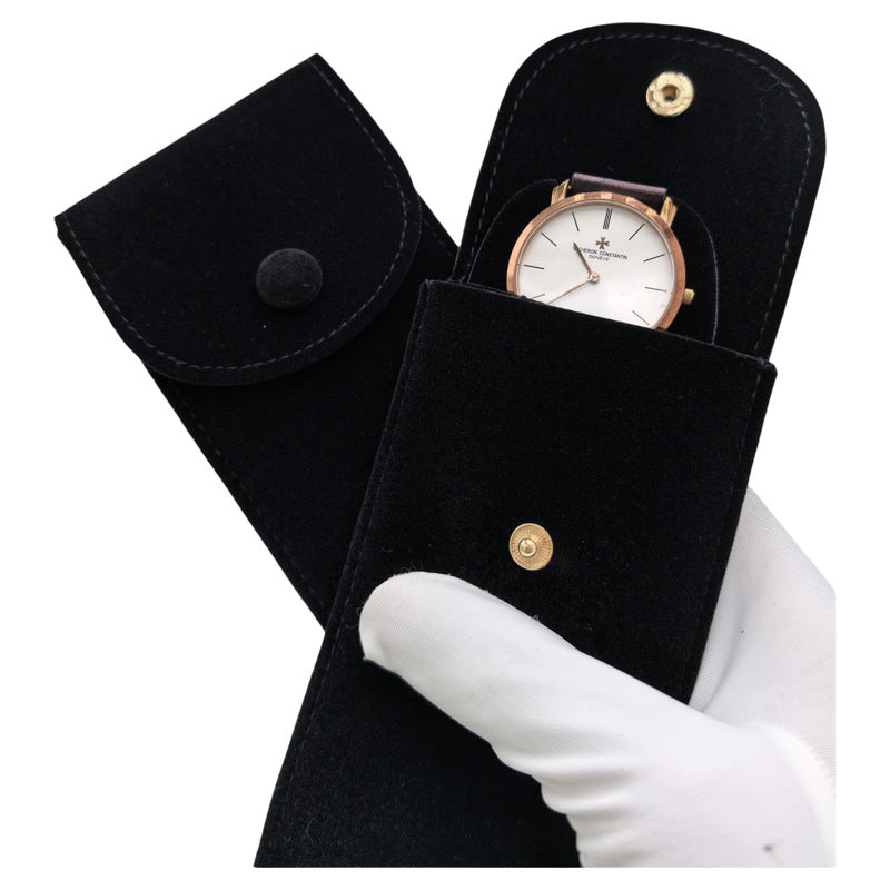 Velvet Watch Pouch, Snap Closure – Men – Black – front