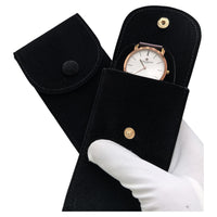 Velvet Watch Pouch, Snap Closure – Men – Black – front
