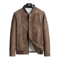 Suede-Look Baseball-Collar Jacket – Men – Brown – front