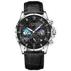 Silver · Black Dial · Black Leather