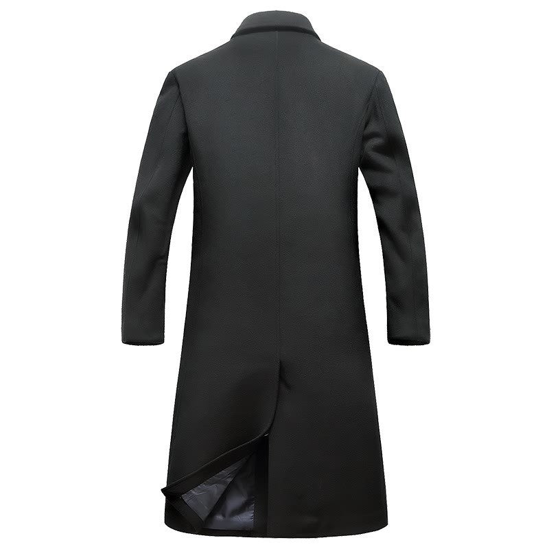50% Wool Single-Breasted Long Overcoat – Men – Black – back