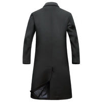 50% Wool Single-Breasted Long Overcoat – Men – Black – back