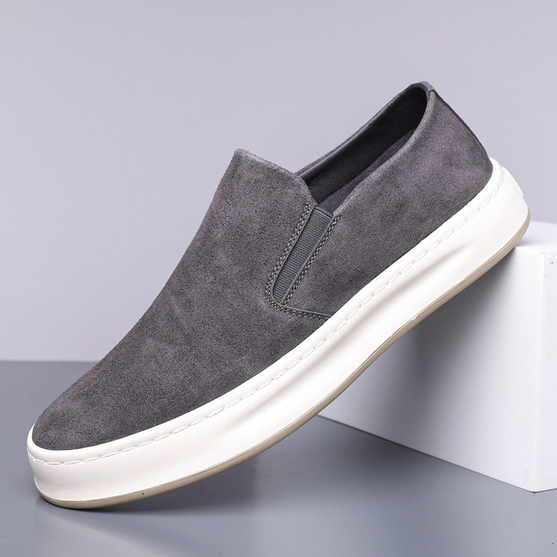 Suede-Look Slip-On Shoes, Cup Sole – Men – Grey – side