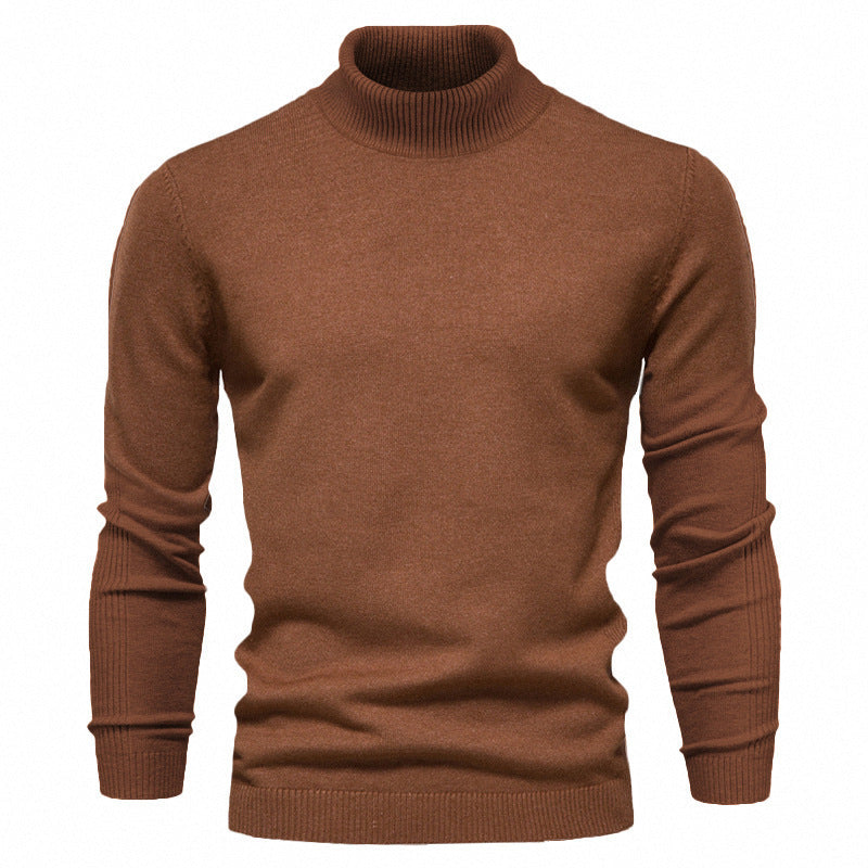 Fine-Knit Roll-Neck Sweater – Men – Brown – front