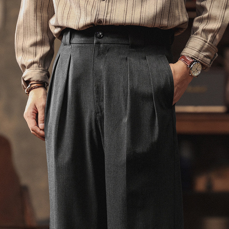 High-Waist Double-Pleat Wide Trousers, 1930s Cut – Men – Charcoal – waist