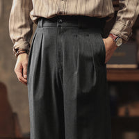 High-Waist Double-Pleat Wide Trousers, 1930s Cut – Men – Charcoal – waist