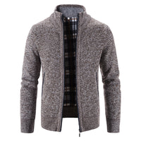 Check-Lined Marled Knit Zip Cardigan – Men – Brown – front