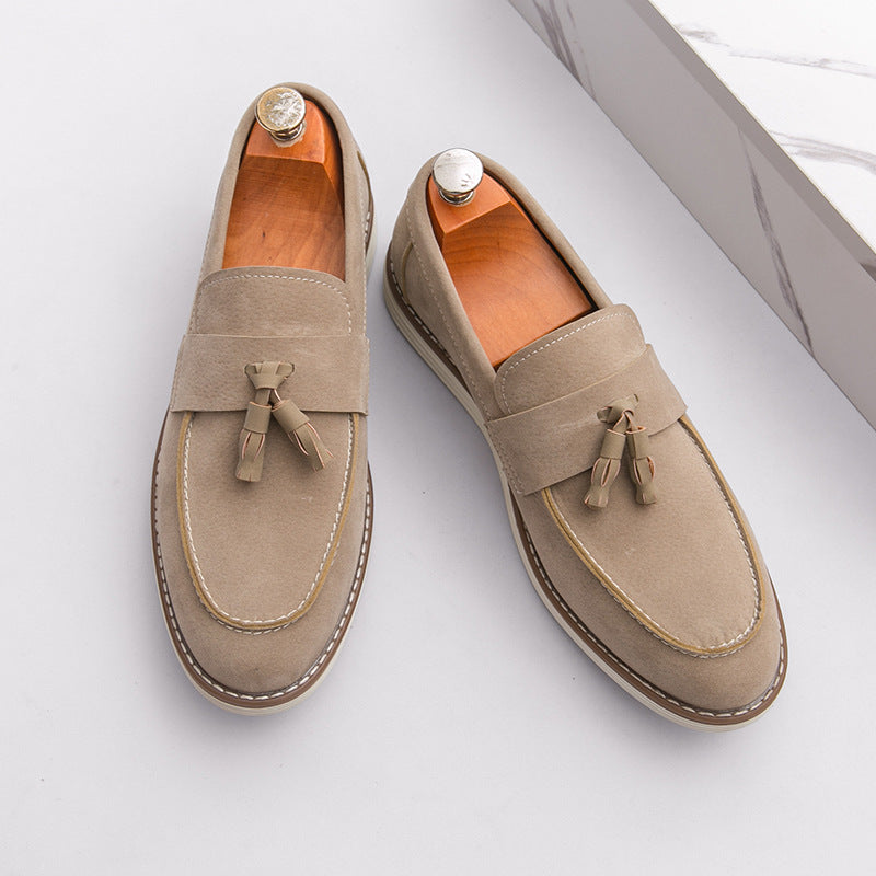 Suede-Look Tassel Loafers – Men – Beige – top