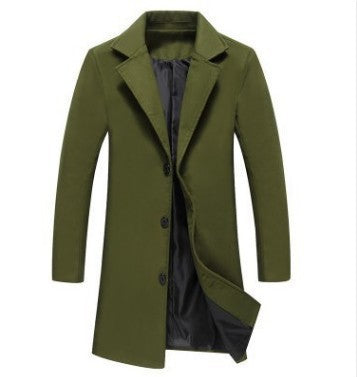 Long Single-Breasted Overcoat – Men – Olive – front