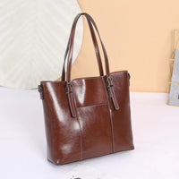 Genuine Leather Tote Bag – Women – Brown – front