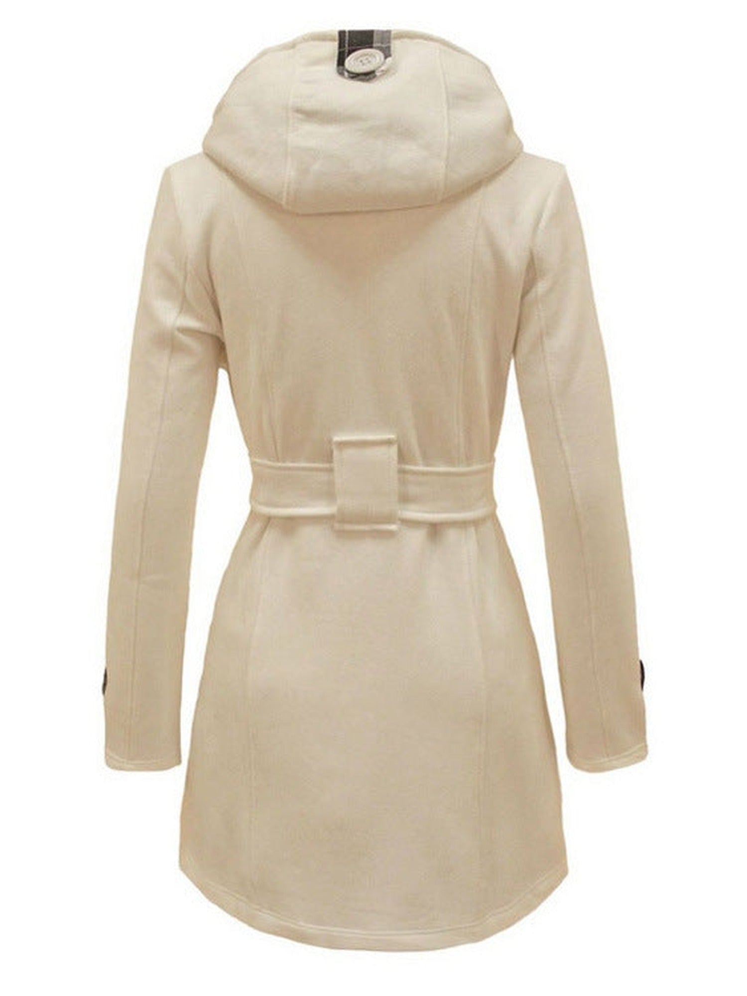 90–95% Polyester Belted Coat, Check-Lined Hood – Women – Cream – front