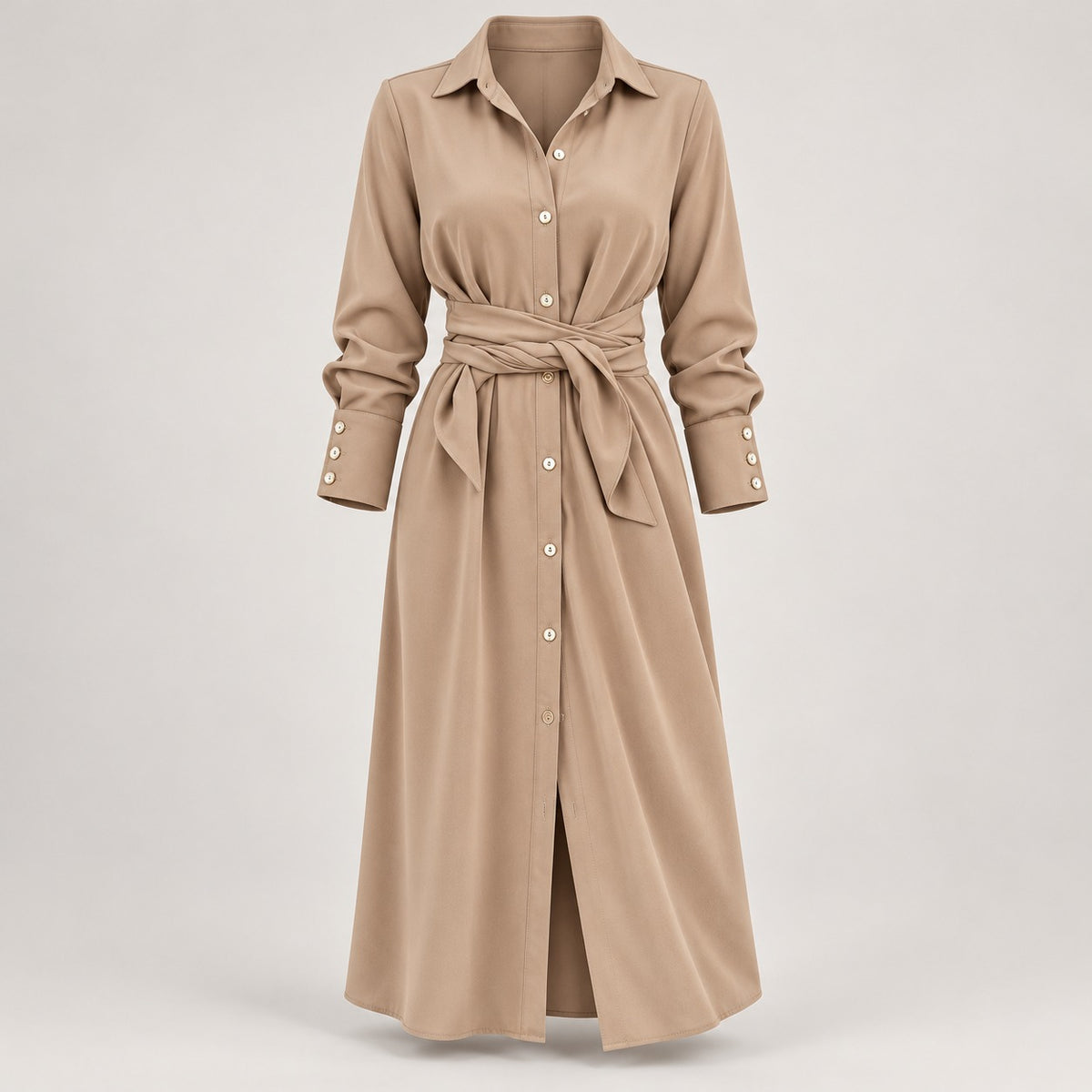 Belted Midi Shirt Dress with Side Slit – Women – studio