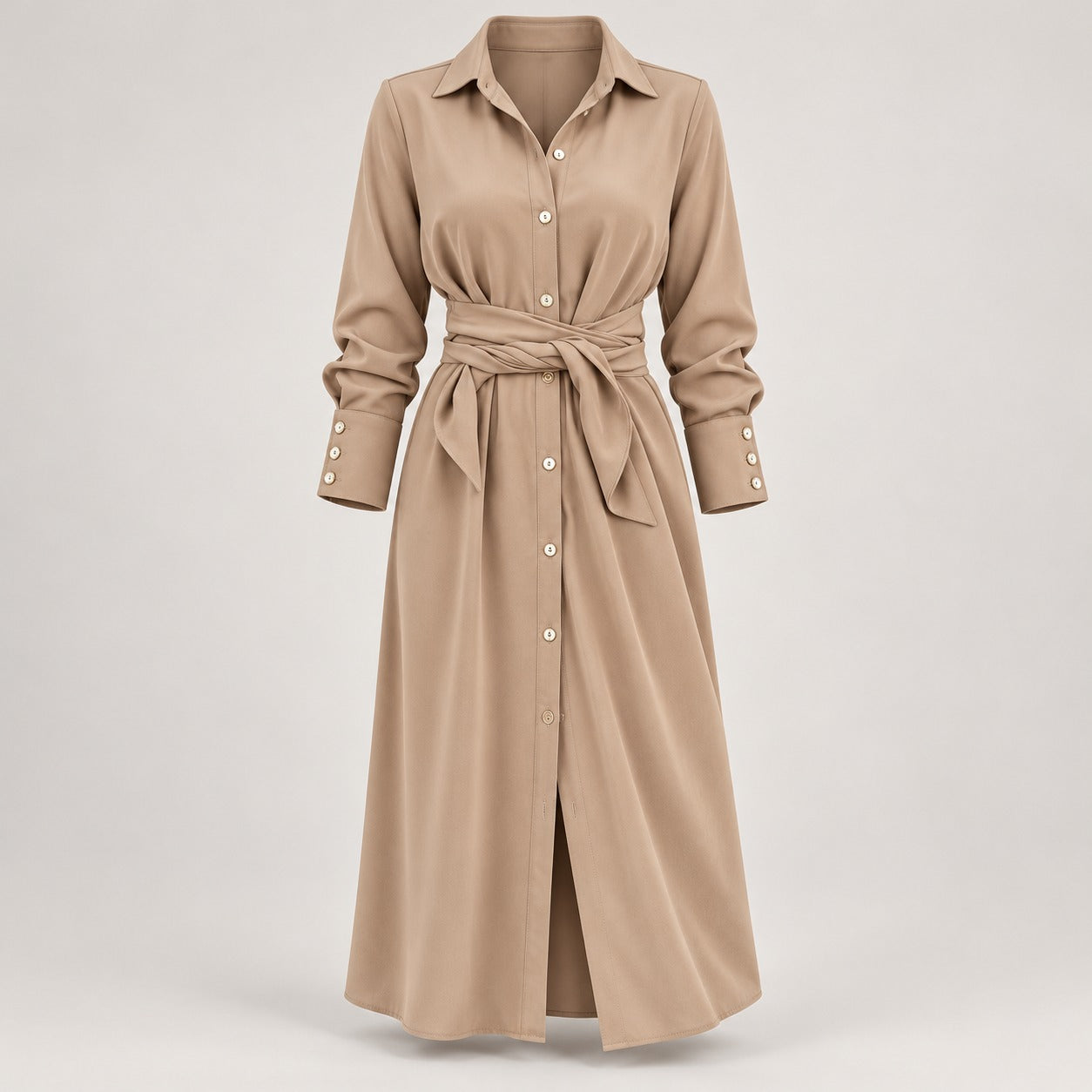 Belted Midi Shirt Dress with Side Slit – Women – studio