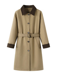 Belted Trench Coat, Contrast Collar – Women – Beige – front