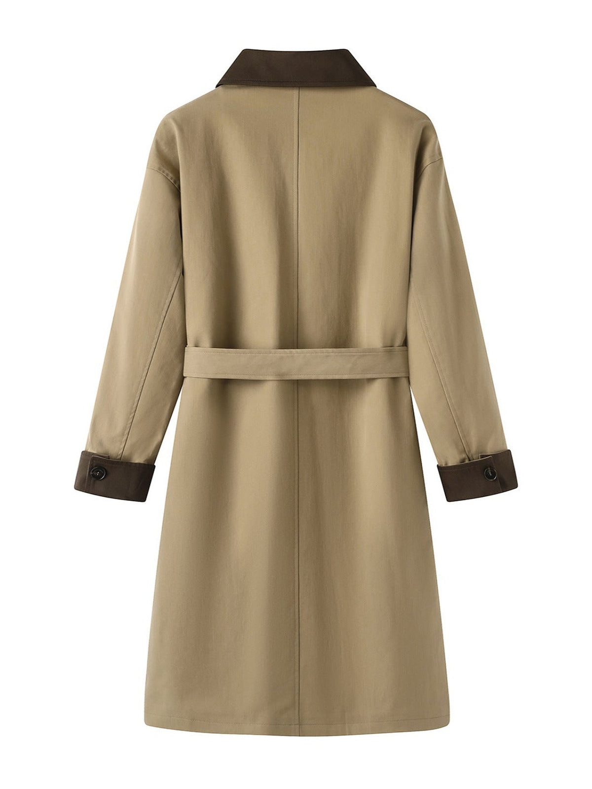 Belted Trench Coat, Contrast Collar – Women – Beige – back