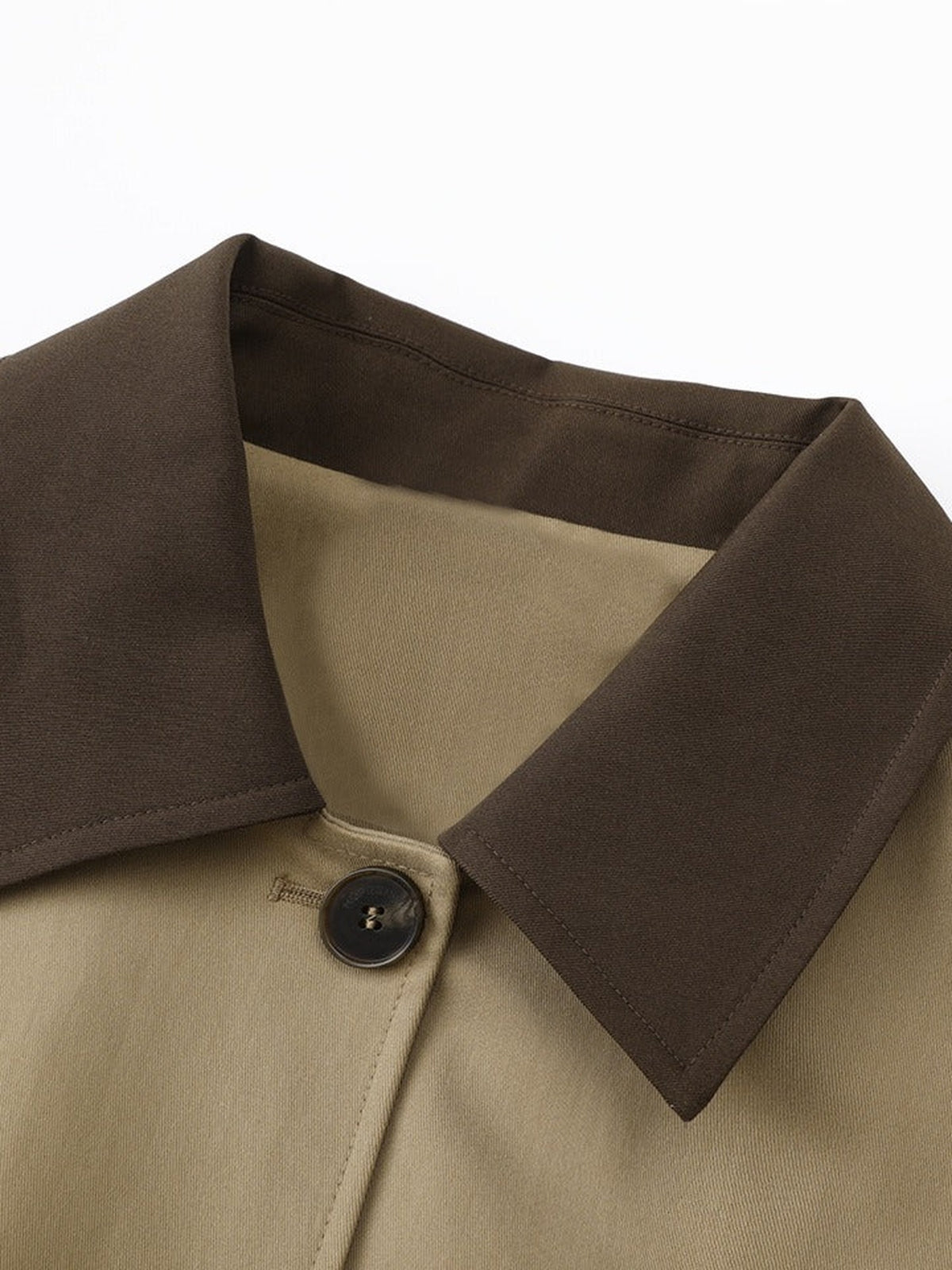 Belted Trench Coat, Contrast Collar – Women – Beige – collar detail