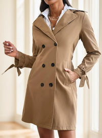 100% Polyester Belted Double-Breasted Trench Coat – Women – Camel – front
